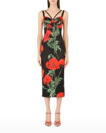 DolceampGabbana Floral-Print Corset Silk Midi Dress at Neiman Marcus