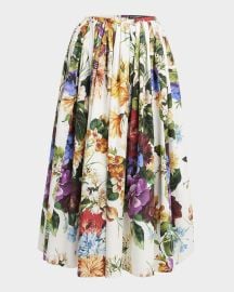 DolceampGabbana Flower Bouquet Pleated Popeline Midi Skirt at Neiman Marcus