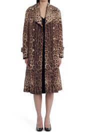 DolceampGabbana Leopard Print Double Breasted Trench Coat at Nordstrom