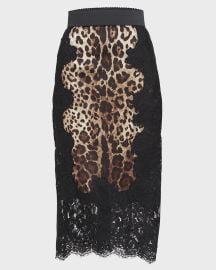 DolceampGabbana Leopard-Print Insert Lace Midi Skirt at Neiman Marcus