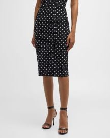 DolceampGabbana Logo Polka-Dot Print Marquisette Midi Pencil Skirt at Neiman Marcus