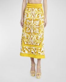 DolceampGabbana Maiolica Printed Brocade Longuette Skirt with Lateral Splits at Neiman Marcus