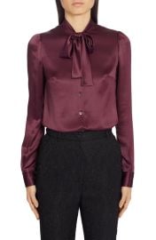 DolceampGabbana Tie Neck Stretch Satin Blouse at Nordstrom