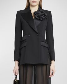 DolceampGabbana Wool Tuxedo Jacket with Floral Applique Detail at Neiman Marcus