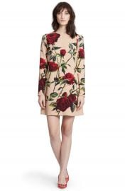 DolceandGabbana Rose Print Long Sleeve Cady Dress at Nordstrom