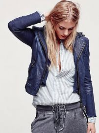 Doma  Sweater Hood Leather Biker Jacket at Free People