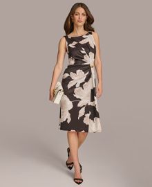 Donn Karan Womens Floral Side-Ruched Sleeveless Dress - Macys at Macys