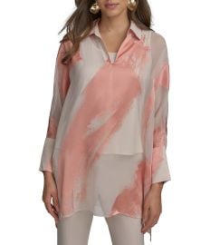 Donna Karan Brushstroke Burnout Spread Collar Long Sleeve Button Cuff Tunic Dillardx27s at Dillards