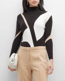 Donna Karan Colorblocked Mock Neck Sweater at Neiman Marcus