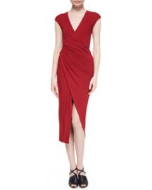 Donna Karan Cool Wool Jersey Draped Surplice Dress at Neiman Marcus