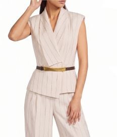 Donna Karan Coordinating Pinstripe Linen Blend Belted Vest Top at Dillards