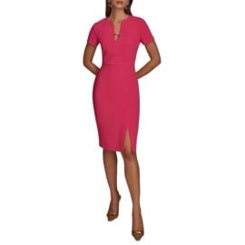 Donna Karan Dresses Donna Karan New York Short Sleeve Split V Neck Sheath Dress Pink Crepe Size 6w Poshmark at Poshmark