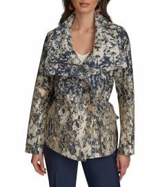 Donna Karan Metallic Jacquard Foldover Collar Elasticized Waist Full Zip Jacket Dillardx27s at Dillards