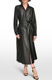 Donna Karan New York Long Sleeve Faux Leather Pleated Dress at Nordstrom