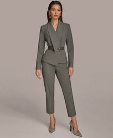 Donna Karan New York Pinstripe Belted Blazer Slim Leg Ankle Pant - Macys at Macys