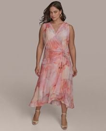 Donna Karan New York Plus Size Floral-Print Surplice Midi Dress - Macys at Macys