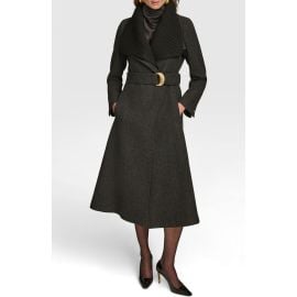 Donna Karan New York Rib Belted Wool Blend Wrap Coat with Bib at Nordstrom