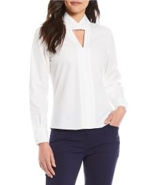 Donna Karan New York Twist Collar Keyhole Long Sleeve Blouse  Dillardx27s at Dillards