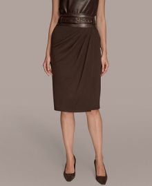 Donna Karan New York Women39s Faux Leather Trim Belted Pencil Skirt - Macy39s at Macys