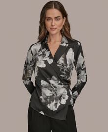 Donna Karan New York Women39s Long-Sleeve Printed Shawl-Collar Blouse - Macy39s at Macys