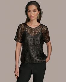 Donna Karan New York Women39s Sequin Mesh Short-Sleeve Top - Macy39s at Macys