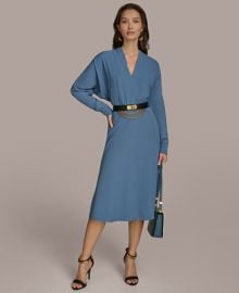 Donna Karan New York Women39s V-Neck Belted Long-Sleeve Dress - Macy39s at Macys