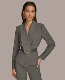 Donna Karan New York Womens Belted Pinstripe Jacket - Macys at Macys