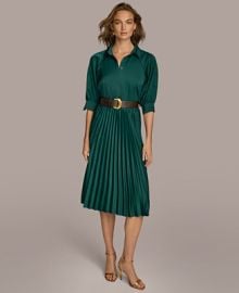 Donna Karan New York Womens Belted Pleat-Skirt A-Line Dress - Macys at Macys