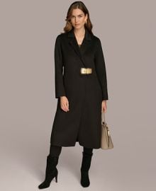 Donna Karan New York Womens Buckle Front Wool Blend Coat - Macys at Macys