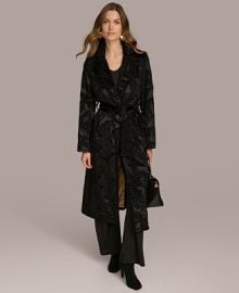 Donna Karan New York Womens Faux Fur Belted Coat - Macys at Macys