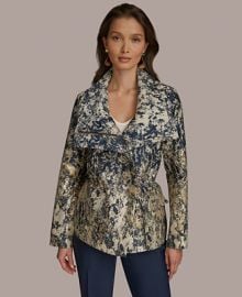 Donna Karan New York Womens Metallic Jacquard Zip-Front Jacket - Macys at Macys