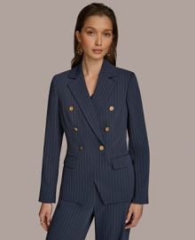 Donna Karan New York Womens Pinstripe Double-Breasted Blazer - Macys at Macys