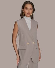 Donna Karan New York Womens Pinstripe Vest Regular Petite Sizes - Macys at Macys