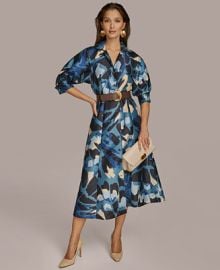 Donna Karan New York Womens Printed A-Line Midi Shirtdress - Macys at Macys