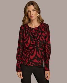 Donna Karan New York Womens Printed Drape-Front Top - Macys at Macys