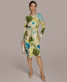 Donna Karan New York Womens Printed Draped-Sash Dress - Macys at Macys