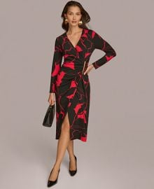 Donna Karan New York Womens Printed Faux-Wrap Dress - Macys at Macys