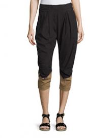 Donna Karan Pleated-Front Two-Tone Capri Pants BlackPaper Bag at Neiman Marcus