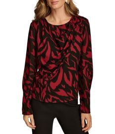 Donna Karan Printed Crew Neck Long Sleeve Wide Cuff Draped Top Dillardx27s at Dillards