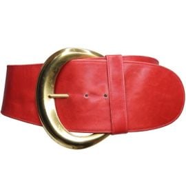 Donna Karan Red Leather w Goldtone Buckle Circa 1990s eBay at eBay