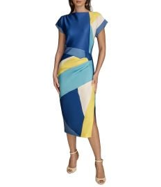 Donna Karan Short Sleeve Boat Neck Abstract Print Color Block Scuba Midi Sheath Dress Dillardx27s at Dillards