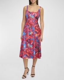 Donna Karan Sleeveless Abstract-Print A-Line Midi Dress at Neiman Marcus