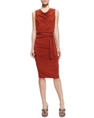 Donna Karan Sleeveless Self-Belted Ruched Jersey Dress at Neiman Marcus