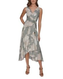 Donna Karan Sleeveless Wrap-Effect V-Neck Floral Midi Dress at Bloomingdales