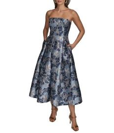 Donna Karan Strapless Jaquard Floral Print A-Line Midi Dress at Dillards