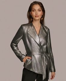 Donna Karan Womens Belted Metallic Jacket - Macys at Macys