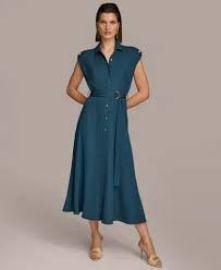 Donna Karan Womens Button-Front Tie-Waist Dress - Macys at Macys