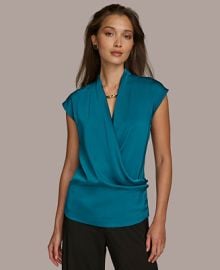 Donna Karan Womens Cap Sleeve Faux-Wrap Blouse - Macys at Macys