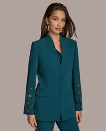 Donna Karan Womens Collarless Button Sleeve Blazer - Macys at Macys