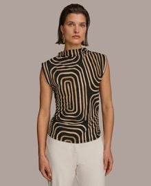 Donna Karan Womens Mock-Neck Sleeveless Blouse - Macys at Macys